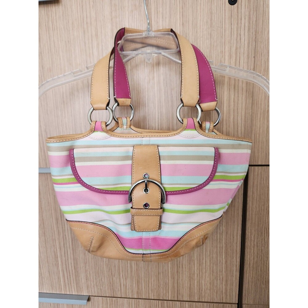 Coach Vintage Soho Twill Multicolored Stripes Tote Bag